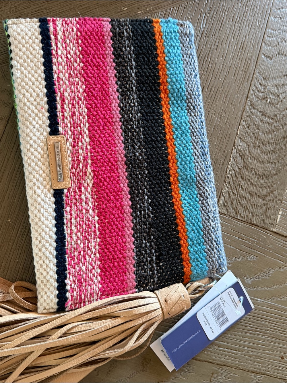 Colorful Striped Woven Clutch with Tassel - Pink, Turquoise, Black & Cream
